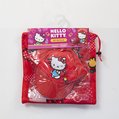 Set Toalla 30x50 cm, Jockey y Bolso Hello Kitty Manzana