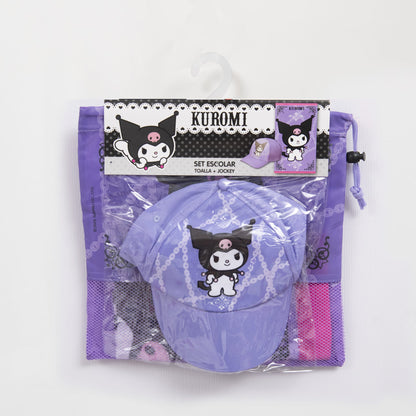 Set Toalla 30x50 cm, Jockey y Bolso Kuromi Cadena