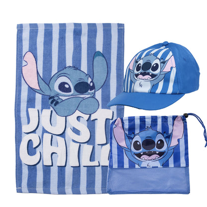 Set Toalla 30x50 cm, Jockey y Bolso Stitch Chill