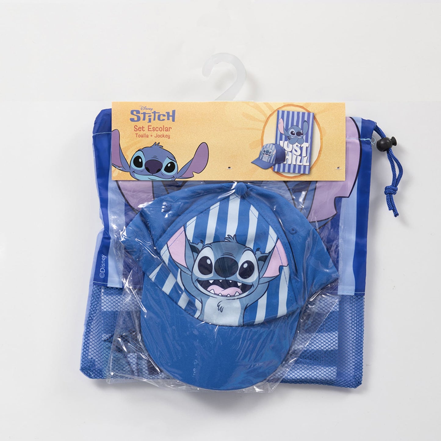 Set Toalla 30x50 cm, Jockey y Bolso Stitch Chill