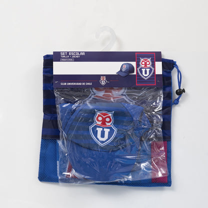 Set Toalla 30x50 cm, Jockey y Bolso U de Chile Azul