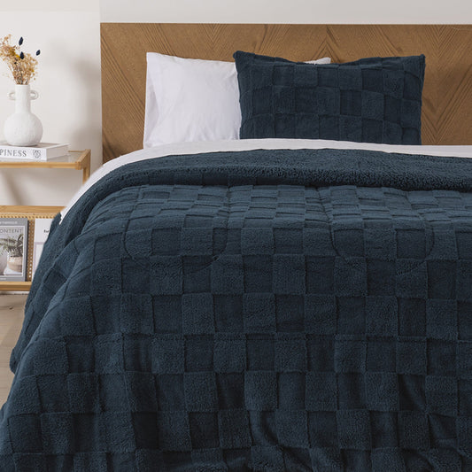 Plumón 1.5 Plazas Sherpa Jacquard Cuadrado Azul