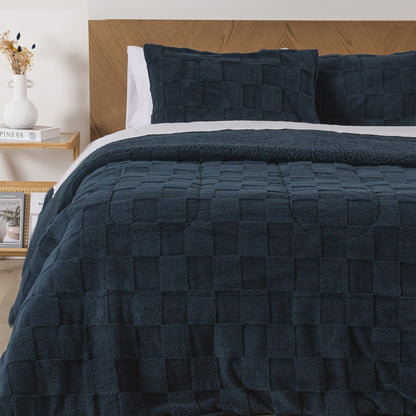 Plumón King Sherpa Jacquard Cuadrado Azul