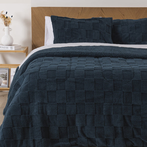 Plumón King Sherpa Jacquard Cuadrado Azul