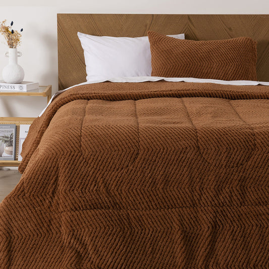 Plumón 1.5 Plazas Sherpa Jacquard Chevron Café