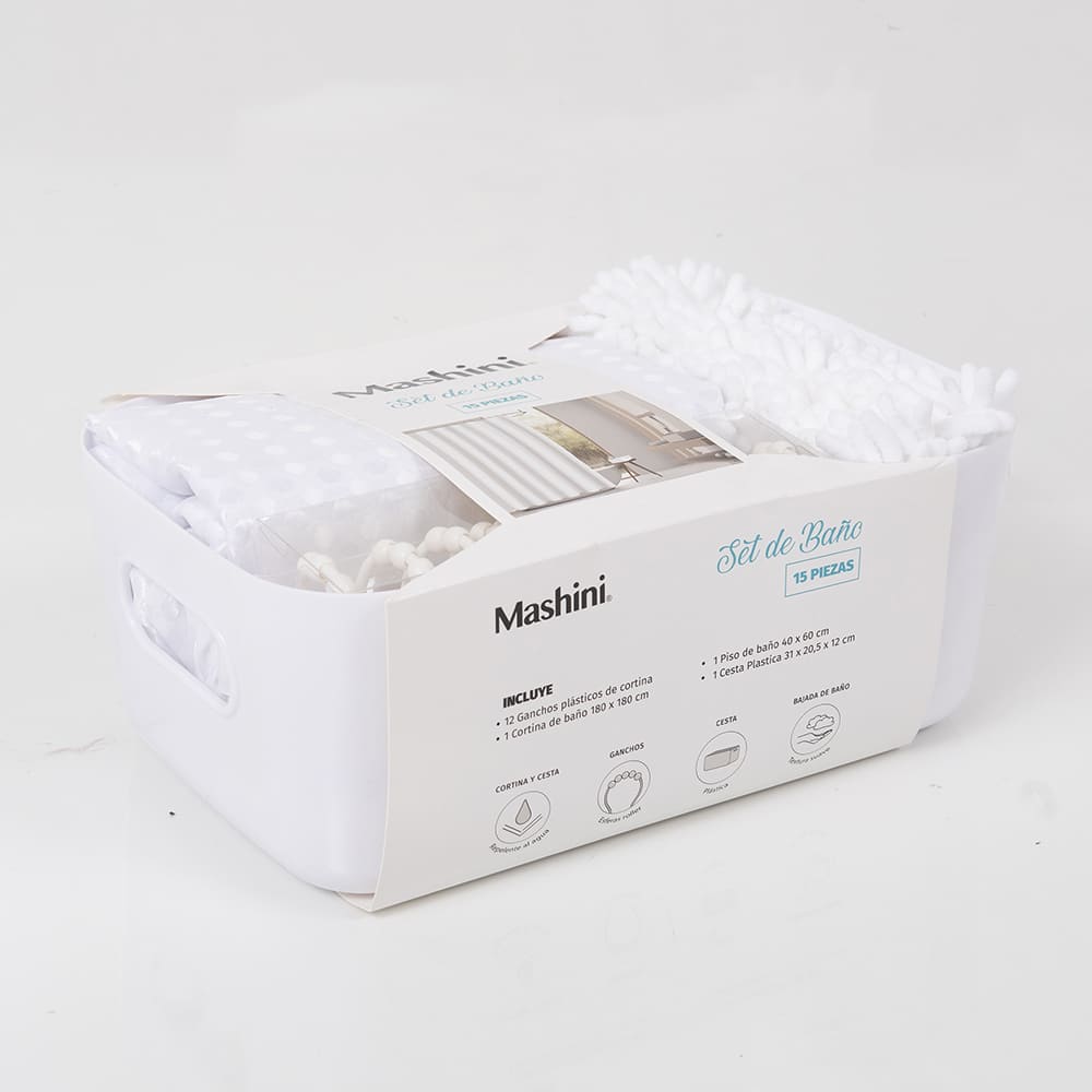 Set Cortina de Baño 4 Piezas Blanco