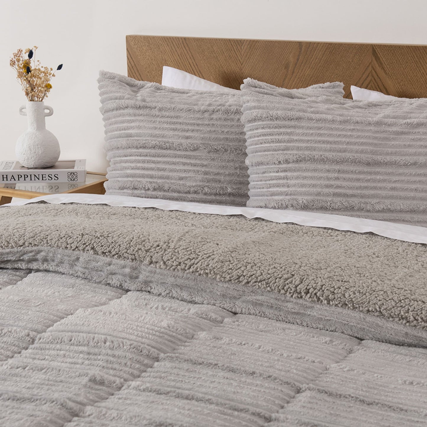 Plumón 2 Plazas Corduroy Coral Sherpa Gris