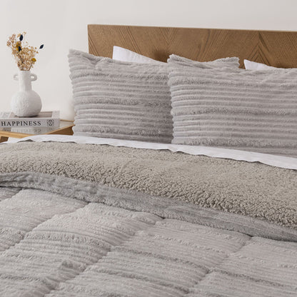 Plumón 2 Plazas Corduroy Coral Sherpa Gris