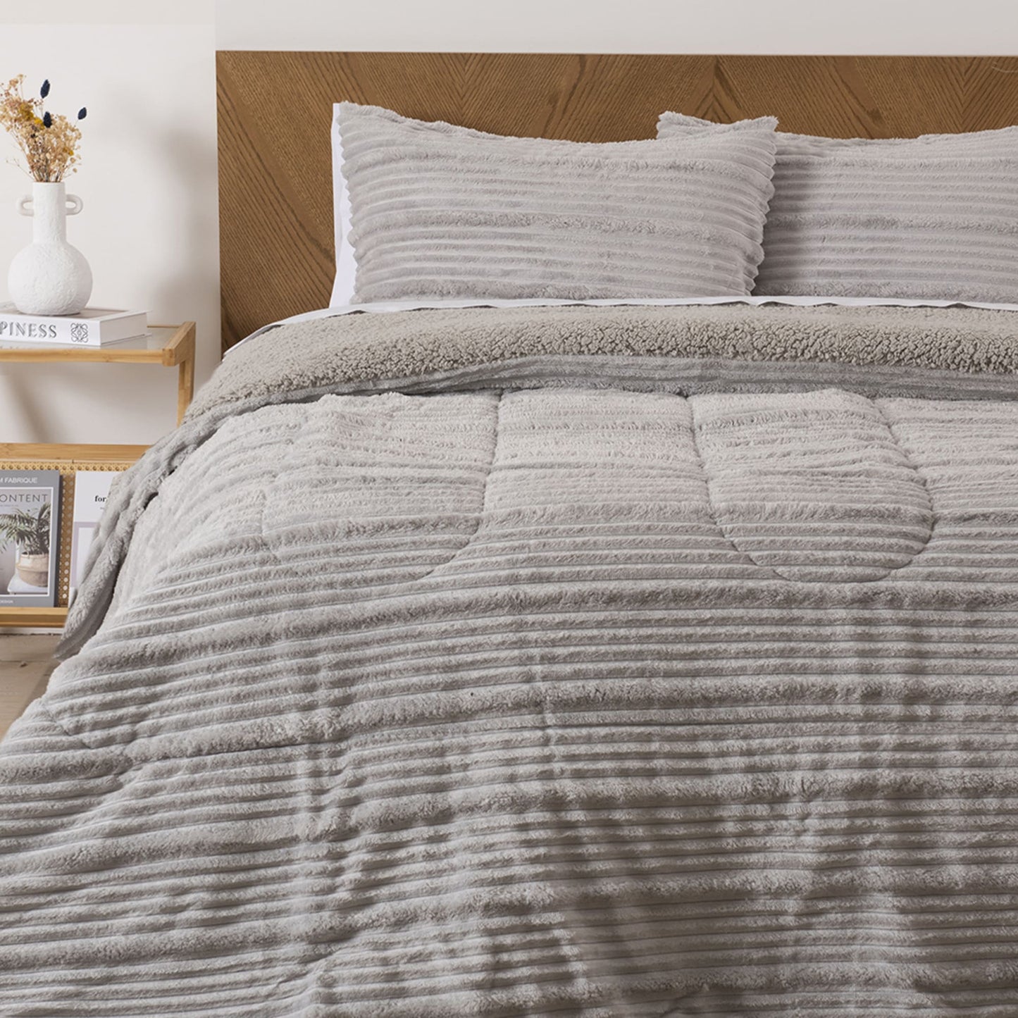 Plumón 2 Plazas Corduroy Coral Sherpa Gris