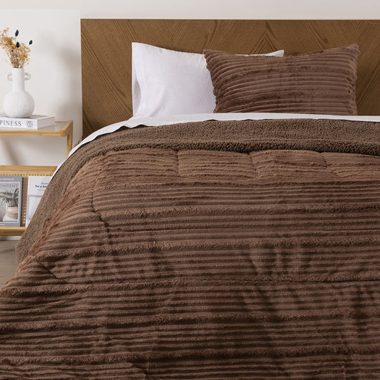 Plumón 1.5 Plazas Corduroy Coral Sherpa Café